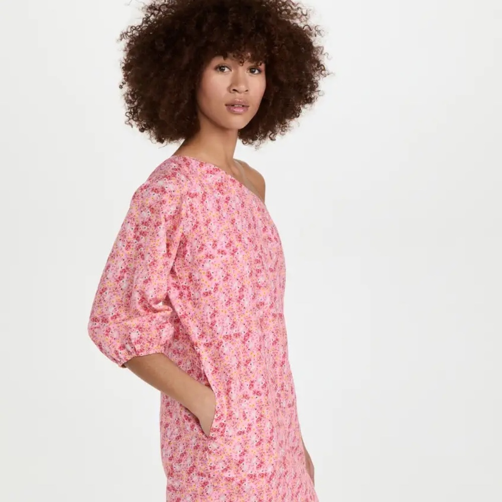 Something Navy Mini Floral One Shoulder Dress